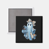 Retro Halloween Blue Denim Ghost Spooky Ghost Ghos Magneet (Voorkant / Achterkant)