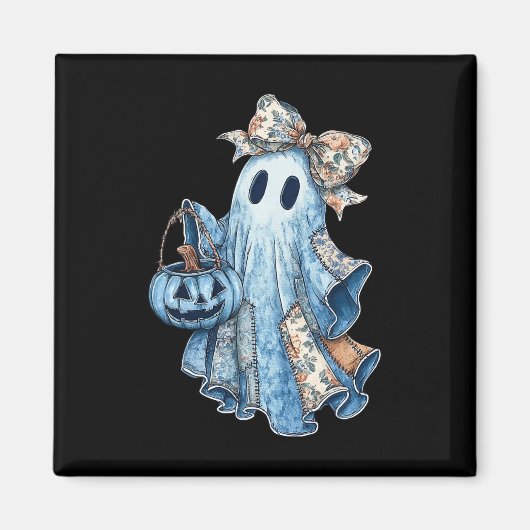 Retro Halloween Blue Denim Ghost Spooky Ghost Ghos Magneet (Voorkant)