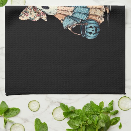 Retro Halloween Blue Denim Ghost Theedoek (Gevouwen)