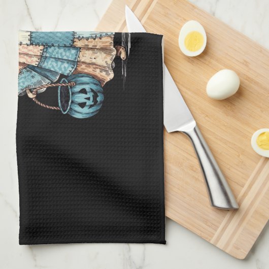 Retro Halloween Blue Denim Ghost Theedoek (Quarter Fold)