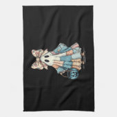 Retro Halloween Blue Denim Ghost Theedoek (Verticaal)