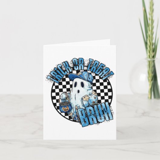 Retro Halloween Blue Denim Patchwork Spooky Ghost Kaart (Voorkant)