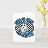 Retro Halloween Blue Denim Patchwork Spooky Ghost Kaart (Gele Bloem)
