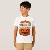 Retro Halloween Blue Denim Patchwork Spooky Ghost T-shirt (Voorkant volledig)
