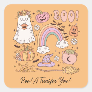 Retro Halloween Boo! Een traktatie voor u! Vierkante Sticker