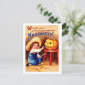 Retro  Halloween Boy Carvier Briefkaart (Staand voorkant)