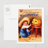 Retro  Halloween Boy Carvier Briefkaart (Voorkant / Achterkant)