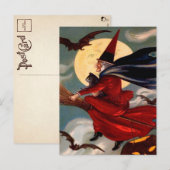 Retro Halloween Broom Witch Briefkaart (Voorkant / Achterkant)