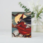 Retro Halloween Broom Witch Briefkaart (Staand voorkant)