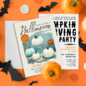 Retro Halloween Carving Witte Pompoenen Waterverf Kaart