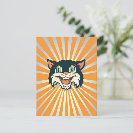 Retro  Halloween Cat Briefkaart (Staand voorkant)
