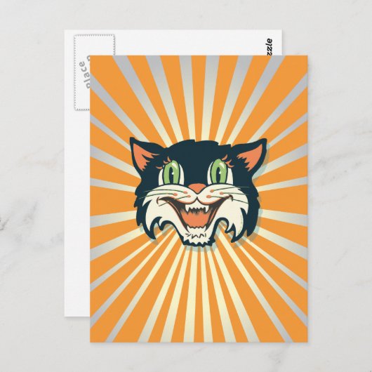 Retro  Halloween Cat Briefkaart (Voorkant / Achterkant)
