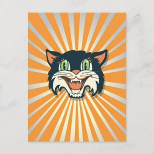 Retro  Halloween Cat Briefkaart