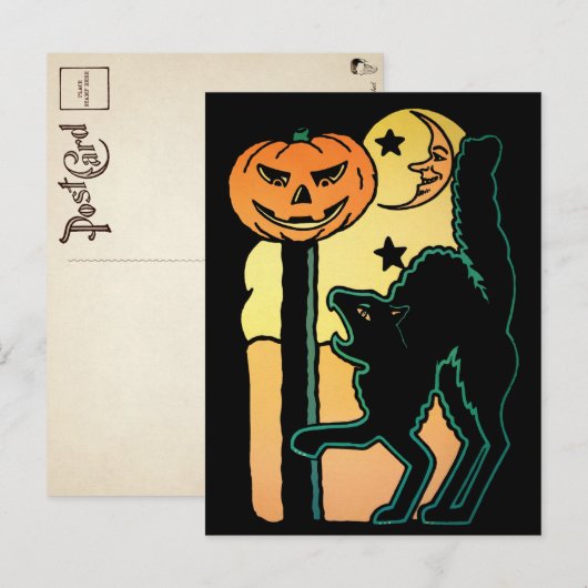 Retro Halloween Cat Briefkaart (Voorkant / Achterkant)