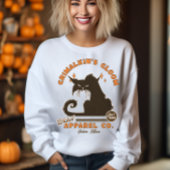 Retro Halloween Cat Grimalkin Sinaasappel Zwart Trui