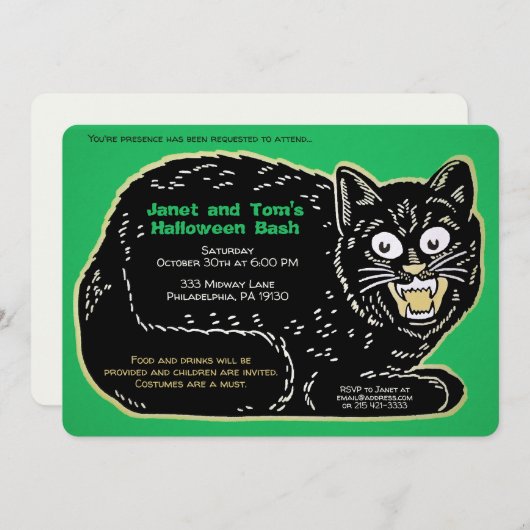 Retro Halloween Cat Kaart (Voorkant / Achterkant)