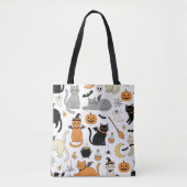 Retro Halloween Cat Lover's Trick-or-Treat Tote Bag (Voorkant)