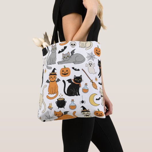 Retro Halloween Cat Lover's Trick-or-Treat Tote Bag (Dichtbij)