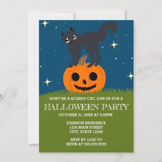 Retro Halloween Cat op Pumpkin Halloween Party Kaart (Voorkant)