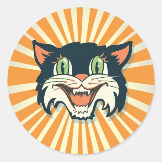 Retro  Halloween Cat Ronde Sticker (Voorkant)