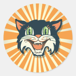 Retro  Halloween Cat Ronde Sticker