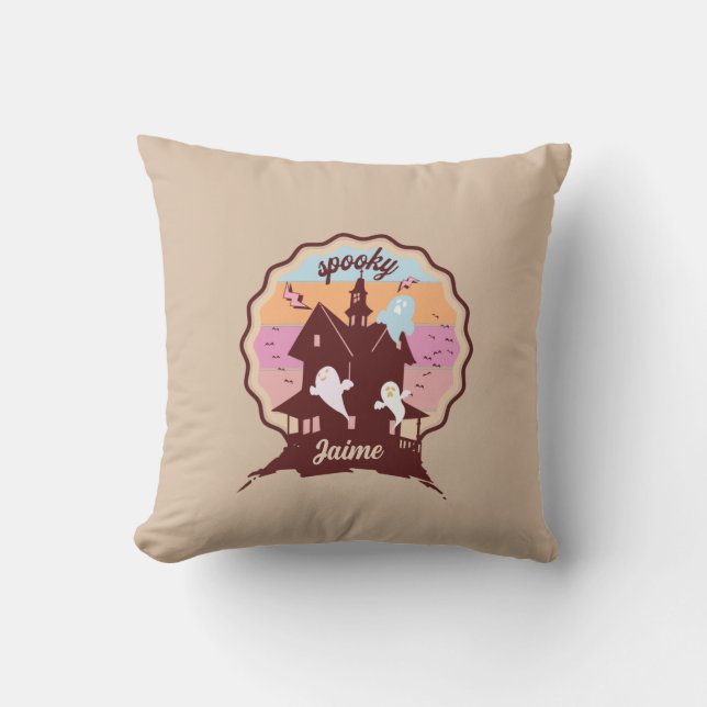 Retro Halloween Costume Spooky Haunted House Ghost Kussen (Voorkant)
