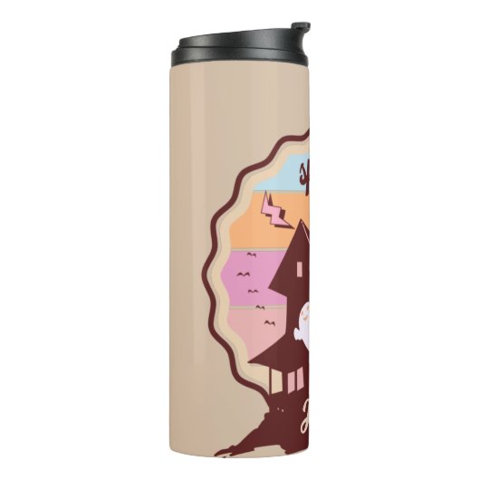 Retro Halloween Costume Spooky Haunted House Ghost Thermosbeker (Gedraaid links)