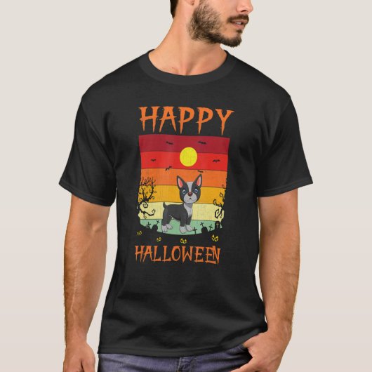 Retro Halloween Costumes Matching Boston Terrier H T-shirt (Voorkant)