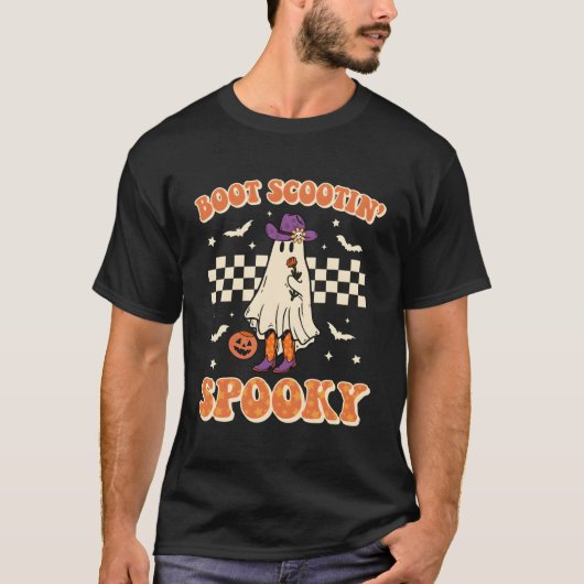 Retro Halloween Cowgirl Ghost Westerne Boot Scooti T-shirt (Voorkant)