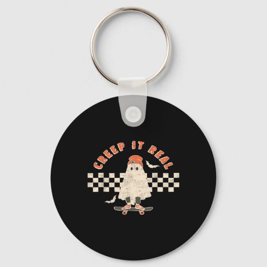 Retro Halloween Creep het echte Ghost Boy Fa Sleutelhanger (Voorkant)