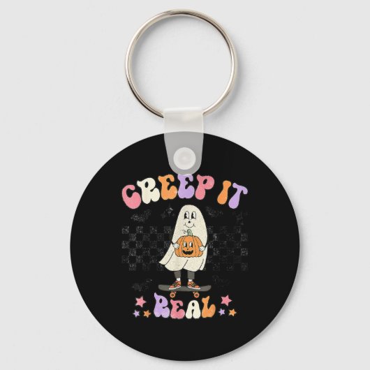  Retro Halloween Creep het echte Ghost Boy Fa Sleutelhanger (Voorkant)