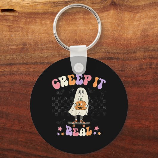  Retro Halloween Creep het echte Ghost Boy Fa Sleutelhanger (Voorkant)