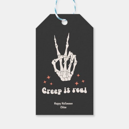 Retro Halloween Creep it Real Skeleton Cadeaulabel (Voorkant)
