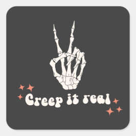 Retro Halloween Creep it Real Skeleton Vierkante Sticker