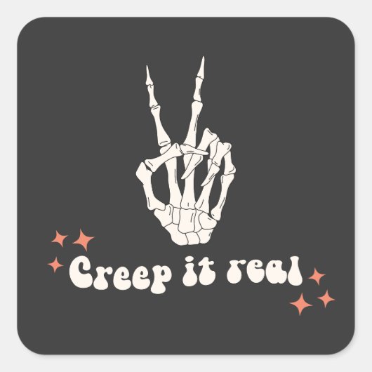Retro Halloween Creep it Real Skeleton Vierkante Sticker (Voorkant)