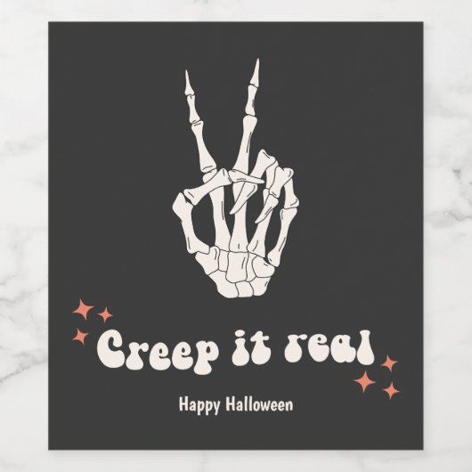 Retro Halloween Creep it Real Skeleton Wijn Etiket (Enkel label)