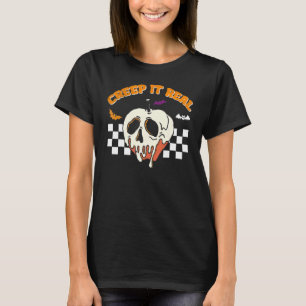 Retro Halloween Creep it Real Skull Ghost T-shirt