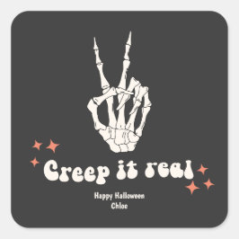 Retro Halloween Creep Real Skeleton Square Stic Vierkante Sticker