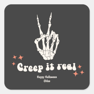 Retro Halloween Creep Real Skeleton Square Stic Vierkante Sticker