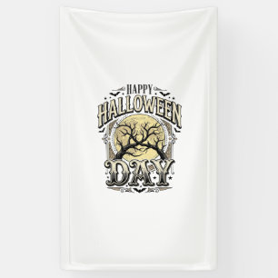 Retro Halloween-dag Maan Boom Tak Shirt Ontwerp Spandoek