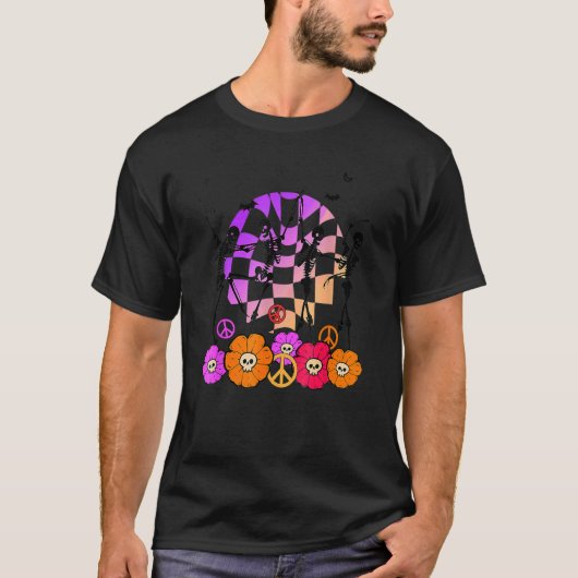 Retro Halloween Dancing Skeleton Retro Herfst Vibe T-shirt (Voorkant)