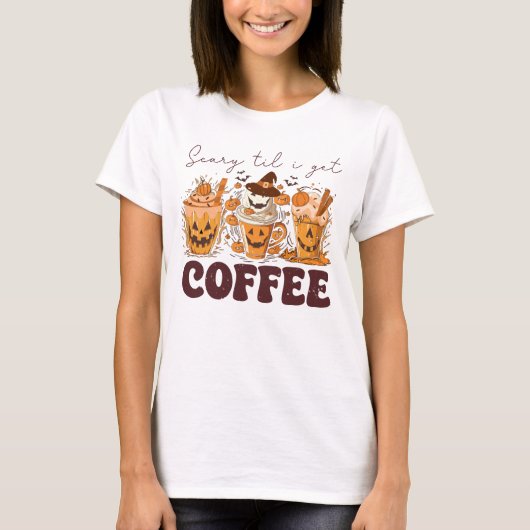 Retro Halloween eng tot ik koffie krijg T-shirt (Voorkant)