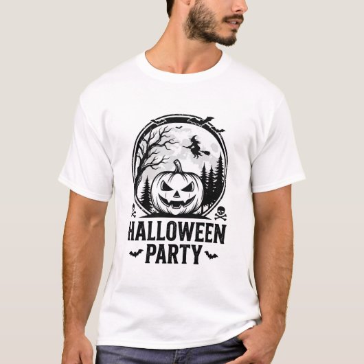 Retro Halloween-feest Pompoen Heks T-shirt Ontwerp (Voorkant)