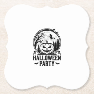 Retro Halloween-feest Pompoen Heks T-shirt Ontwerp Kartonnen Onderzetters