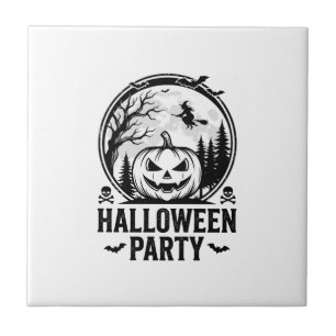 Retro Halloween-feest Pompoen Heks T-shirt Ontwerp Tegeltje