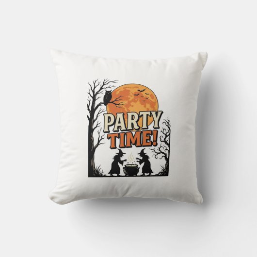 Retro Halloween Feest Tijd Heks Ketel Shirt_ Kussen (Voorkant)