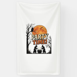 Retro Halloween Feest Tijd Heks Ketel Shirt_ Spandoek