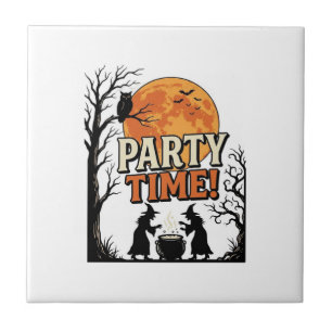 Retro Halloween Feest Tijd Heks Ketel Shirt_ Tegeltje