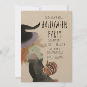 Retro Halloween-feest Watercolor Heks Pompoen   Kaart