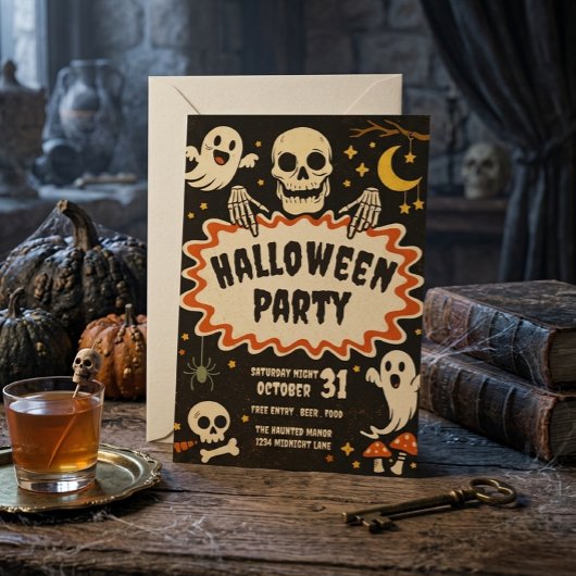 Retro Halloween-feestuitnodiging Kaart